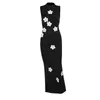 Abiti sexy urbani Anjamanor Appliche di fiori abiti lunghi per donne Eleganti abiti da bodycon sexy tagliati senza schienale nero d66-cf23 t240507