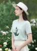 T-shirt feminina Gosto da sua camiseta bordada para mulheres, algodão de porcelana de gelo de algodão curto Slim Fit 2024 Summer New Casual Basic Top 22421560L2405