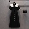 Party Dresses 2024 Summer Overized Women's Doll Collar Flip Dress Chubby Girl ser smal ut med en midja lång kjol M-4XL 100 kg