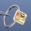 Clusterringe Mode Mode Yellow Crystal Citrin Edelsteine Diamanten für Frauen Weiß Gold Silber Farbe Hochzeit Schmuck Bague Bijoux Geschenke 222v