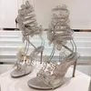 Sandales 2024 Été Band étroit Crystal Flower Design Thin High Heel's Snake Founding Sandalias Sexy Party Dress Shoes
