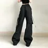 Cibbar Black Baggy Cargo Hosen Harajuku niedriger Aufstieg lose geradlinige Hosen koreanische Streetwear Y2K -Hosen Ästhetische Frauen Basis 240506