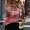 Damenblusen Hemden 2024 Damenhemd Hemd Bluse karierte roségold rote blauprintknopf long sly casual modes hemdkragen fit feder Fall Tops D240507