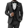 Ternos masculinos bege casual 3 peças Men 2024 Tuxedos do noivo para o conjunto de festas de baile de casamento (calças de colete de jaqueta)