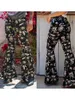 Calças femininas Capris Capris Mulheres estampas florais da cintura alta calças de perna larga calças compridas Boho