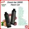 Bar de rêve DBR original 18000 Puffs Dispostable E-cigarette E-Shisha 15 saveurs Puff 18K VACHER BATTERIE RECHARGÉable POD POD POD CONTRÔLE AIR VS AL AL FAKHER