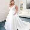Miękkie satynowe minimalistyczne sukienki ślubne Boho 2024 Seksowna V Neck A linia plażowa suknie ślubne ślubne Backless Knotbow Cohemian Wedding Sukni