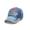 Trump 2024 Baseball Cap ajustável Snapback Denim Diamond Hat for Women 6 Styles ZZ