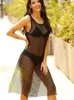 Femmes de plage usue 2021 Fashion Sexy S Grâce à la couverture des femmes Crochet Black Mesh Swwear Summer Beach Robe SHR BIKINI COPAGE transparente Y240504