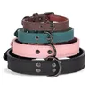 Hundekragen weiche Lederkragen Verstellbare PU-Haustierhunde Halskette für kleine mittelgroße große Pitbull Pink S-XL