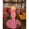 Seksowna syrenka Prom jeden długi rękaw V SCEK SPAGHETTI Strapy 3D Lace Appliques Ceils Długość podłogi Celebryty Formalne sukienki wieczorowe Plus Size Made 0431