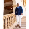 Tuxedos Blue Pepd 2 pièces Marine Marine Classic Classic Double Basted Pockets Personnalisez le manteau blanc Pantal