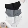 Frauenhöfen Bzel 3pcs/Set Frauen sexy Dessous atmungsaktive bequeme feste Unterwäsche Seiden Satin nahtlose Slips Plus Size Underpants