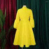 Robes décontractées couleur jaune femmes 2024 rouge long taille haute robe bouffée