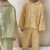 Pajamas New Spring Autumn Kids Boy Girl Cotton Soft Undurn Twow Long Sleeve Top+Pants Newborn Home Wear Lightgown H240507