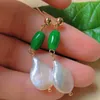 Boucles d'oreilles en peluche naturelle Baroque Baroque Perle Perle Jadeite Perles de baril Gold Gold Mariage Fabriqué à la main Gemone Custom Silver Per perle