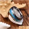 Bandringe 8 mm breite eingelegte Muscheln Blau Opal Wolfram Stahl niemals verblassen