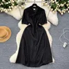 Casual jurken Zoete vintage korte mouwen elegante boog verbonden jurk dames a-line mode zomervaring schouder