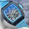 MILLES RICHAMILLS Watch RM030 Argentina AR Limited à 30 Black Carbone Material Transparent Automatic Mechanical Mens Watches with Date Dynamic Storage Affichage