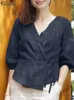 Camisas de blusas femininas 2024 Zanzea algodão vintage top elegante feminino vil deco