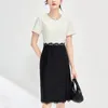 Vestidos de festa Moda elegante para mulheres 2024 Verão Manga curta Hollow Out Lace Patchwork Clothing Office Lady Dress Slim Slim