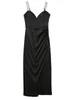 Casual jurken zwarte jurk vrouwen slip midi 2024 satijn zomer dames elegante sleuf dames sexy