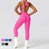 Jumpsuits voor dames rompers naadloze sportschool sport jumpsuit dames sportkleding sexy holle backless scrunch overalls push up One Pieces Outfit Wear T240507