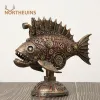 Skulpturer Northeuins Harts Retro Steampunk Blackfish Figurines Black Whale Classic American Craft Home Living Room Office Decor Accessorie
