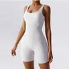 Seamless Women Yoga Suits Workout Ribbed Square Neck Sleeveless One-piece Yoga sets Fitness With Shorts Bodysuit Sportswear 240507
