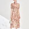 Partykleider Sommerchiffon für Frauen chinesischer Stil eleganter Kurzarm -Rüschen Vintage Kleid florale Druck Frauen Long Slim