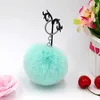 Schlüsselanhänger Lanyards 8cm flauschiger Kaninchenfell Ball Schlüsselkette süße Süßigkeiten Farben Pompom Künstliche Kaninchenfell Schlüsselbund Frauenauto -Bag Schlüsselring