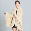 Kvinnors päls Volalo Europestyle Fashion Double Coat Cape Hooded Knit Cashmere Cloak Cardigan Outwear Women Winter Shawn 1.1 kg