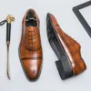 Brogue Business Business Leather Mens Dress Oxford Fashion Office Wedding Shoes Plus Tamanho 38-46 Brown