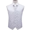 Barrywang Mens Classic White Floral Jacquard Silk Waistcoat Gestes Mandkerchief Party Tiah Tie Suit Pocket Square Square 240507