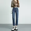 Damesjeans Fashion Women Denim 8 9 Volledige lengte Straight Slim High Taille Elastic Merk Quality Classic Sexy Pants Vrouw