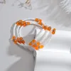 Consiettes de cheville en 3 pièces de style bohème perlé orange mélangé et empilé des chaînes de cheville avec des perles de riz