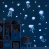 Stickers Blue Luminous Jellyfish Family Wall Stickers Home Decoratie Wand Decor Home Accessoires Wallpaper Kinderen Woonkamer Decoratie