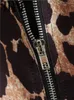 Damenjacken Gal 2024 Frühlingsfrauen Leopardendrucken Kurzjacke mit Taschen Schalten Sie Kragen Langarm Reißverschluss Reißverschluss