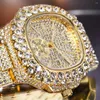 Mujos de pulsera Gold Watch for Men Diamond Hel Out Hip Hop Stylish Quartz Watches Masculino doble Dial Heavy Summer inesperado en