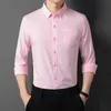 KT1J Men's Dress Tirts رجال الأعمال غير الرسمية ألوان صلبة طويلة قميص زلاجة طويلة غير مريحة أعلى D240507