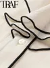 Damskie bluzki kobiet 2024 Spring Fashion Tierred Ruffles Patchwork Shirt Casual Slim V Neck Single Bered Long Rleeve Y2K Tops