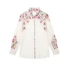 Women's Blouses -Women's Floral Print Shirts Semi Sheer Long Sleeve Button-up Tops Female Chic Fashion