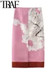 Jupes Femmes Y2k épissé imprimé élégant rose midi long zipper femelle 2024 Été divisé derrière jupe crayon Jupes