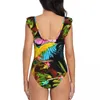 Kvinnors badkläder ruffle 2024 Kvinnor Sexiga One Pieces Swimsuit Kvinnliga papegojor på de tropiska grenarna Monokini Bathing Suit Beachwear