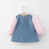 Girl Dresses Clothes Spring Autumn 0-5y Solid Denim Princess Long Sleeve Dress 3color 80-120 Children Kids Baby Girls