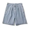 Mäns shorts Nya breda fickdenimshorts för mäns sommar tunna fast färg casual lösa knäbyxor för män jeans shortsl2405