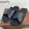 Slippers Summer Leather Slides Мужские плоские дизайнерские бренды праздничные пляжные туфли для мужчин ходить по случайным Slipeprs Sandalials Mujer