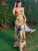 Casual jurken zalady zomer elegante bloemenprint maxi voor vrouwen ZEVITY V-hals mouwloze feestnachtclub jurk prom Lange jurk