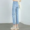 Damesjeans Fashion Women Denim 8 9 Volledige lengte Straight Slim High Taille Elastic Merk Quality Classic Sexy Pants Vrouw