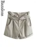 Shorts femininos 2024 lojas y2k cinza com perna larga de cinto A-line Elegant Shortstraf Oficial